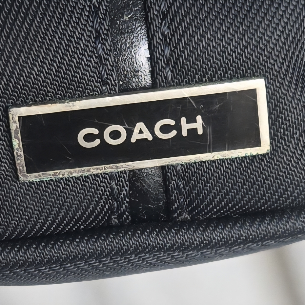 Vintage Coach 9321 Black Twill Leather Trim Tote Bag Shoulder Purse - Picture 9 of 12